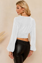 Load image into Gallery viewer, Drawstring V-Neck Balloon Sleeve Blouse
