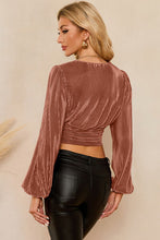 Load image into Gallery viewer, Drawstring V-Neck Balloon Sleeve Blouse
