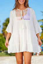 Load image into Gallery viewer, Tassel Tie Neck Tiered Cover Up
