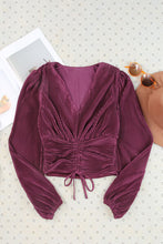 Load image into Gallery viewer, Drawstring V-Neck Balloon Sleeve Blouse
