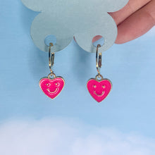 Load image into Gallery viewer, Stainless Steel Smiley Valentines Heart Huggie Hoop Earrings
